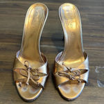 Gucci Metallic Copper Gold Double Bow Open Toe Sandals Heels Party Vintage 6 Photo 3
