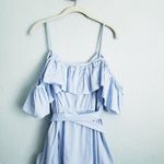 Jill Stuart Blue and White Striped Cold Shoulder Ruffle Trim Dress Photo 8
