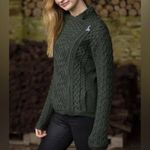 Aran Crafts Irish Cable Knit Side Zip 100% Merino Wool Sweater Size large Green Photo 2