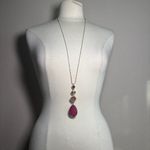 Lane Bryant  Magenta Gold Tone Teardrop Necklace Photo 5
