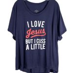 Plus Sz 4X Tee Top Blue I Love Jesus But I Cuss a Little Christian Southern 605 Photo 0