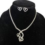 Heart Diamond Necklace Earrings Wedding Prom Set NEW Silver Photo 1