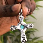 Stunning Y2K Blue silver tone crystal jewel cross pendant necklace #whimsygoth #gothic #fairycore #grunge Photo 2