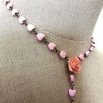 Pink heart flower cross rosary necklace Photo 1
