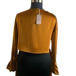 NAP lounge Wear Free Flowing Cropped Top Pleated Sleeve in Warm Amber Size M Photo 4