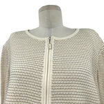 St. John Cream Ivory Stripe Knit Zip Front Sweater Jacket Size XL **Flawed Photo 1