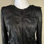 Alice + Olivia Monrow Leather Jacket Black Zip Up Moto Coat Women’s M Lamb Wool Photo 1