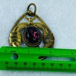 Pendant for Necklace Brass Gold Color Oval Center Stone Purple Color Aged Patina Photo 12