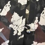 HD in Paris  Anthropologie SZ 4 Petite Blouse Top Black White Print Ruffle V Neck Photo 5