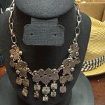 Stella & Dot  floral bib Elodie necklace orange green Brown Clear Stones Photo 2