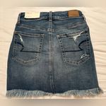 American Eagle  Super Hi-Rise Mini Jean Skirt Stretch Embroidered Distressed SZ 0 Photo 3
