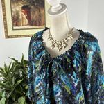 AGB Women Blouse 3/4 Sleeve Lace Key whole Round Neck Lined Elastic Neck Hem Size M Photo 1