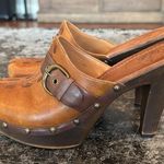 White Mountain  Brown Leather 3" Heeled Buckle Clogs Size 8 Photo 2