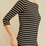Black and white striped long wide neck women’s shirt Photo 1