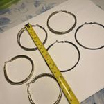 Lot Of 3 Women’s Costume Earrings Pierced Hoop 2 Silver Tone 1 Black Mix Photo 10