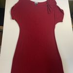 H&M Red Shortsleeve Lightweight Sweater Dress Shoulder Bow A-Line Holiday Silk M Photo 2