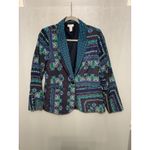 Chico's Women's Blazer Jacket Size 0 Geometric Print Blue Green Single Button Photo 3
