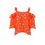 Shoshanna Bronwen Red Floral Print Cold Shoulder Square Neck Silk Top Size Small Photo 3