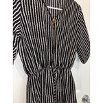 J for Justify Black White Striped Romper Gold Zipper Accent Roll Tab Sleeve S Photo 1