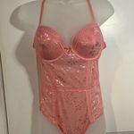 Carrie Amber Intimates Lingerie Bodysuit Pink Floral Lace Cut Outs Size Medium Photo 1