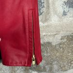 Bagatelle  Red Leather Moto Jacket Collarless Gold Zip Pockets Women Size‎ M Photo 9