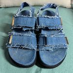 MINT VELVET Denim Raw Edge Sandals Women EU39 US8.5 Blue Platform Grunge Boho Size 8.5 Photo 1