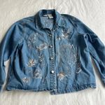 Vintage Floral Stitched Denim Jean Jacket XL Blue Photo 0