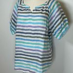 Talbots 100% Linen Split Neck Popover Top Rockport Stripe Women’s Size XS Photo 2