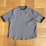 ZARA Gray Short Sleeve Mock Neck Knit Top w/ Black Trim, Sz XS/S Photo 0