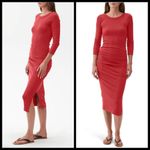 Michael Stars ππ Christina Midi Ruched Sheath Dress ~ Heart Red Large L NWT Photo 4