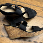 American Eagle Wedge Heel Black Fabric Cork Sandals Women's Size 9.5 Photo 0