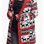 Merry Christmas Womens Cardigan Knit Sweater Holiday Long Sleeve Red Size Large Photo 2