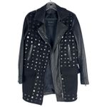 Nour Hammour Shearling Leather Studded Long Jacket Coat Black Size 36/ XS Photo 4