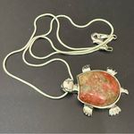 Unakite Jasper Gemstone Turtle Pendant on 18K GP Silver 18” Necklace 15g. Green Photo 1