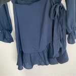 NWT navy blue long sleeve faux wrap dress size S Photo 2