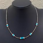 Vintage Southwestern Silver & Turquoise Tube Beads 12” Choker Necklace 4g Photo 1