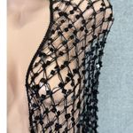 Vintage Black Gothic Lace Shawl Wrap Sequin Whimsigoth Stevie Fringe Open Front Photo 2