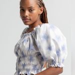 Levi's NWT Levi’s Smocked Puff Sleeve Blouse Top Ruffled Trim Elastic Short Sleeves M Photo 1