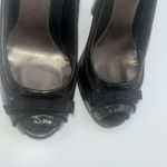 Linea Paolo Size 5 M Black Open Toe Patent Leather Bow Ribbon Accent Peep Toe Photo 2