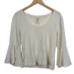 Anthropologie Smocked Bell Sleeve Cropped Top Cream White Knit Textured Size M Photo 3
