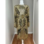 Vintage Nandans Silk Beaded Gold Retro Dress Photo 3