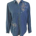 Victoria Jones Vintage  Size S Floral Embroidered Denim Jean Shirt Button Front Photo 0