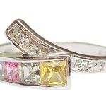 Women’s Fine 10K White Gold Multicolor Gemstone Diamond Anniversary Ring Photo 3