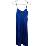 Lulus Chic Sensibility Cobalt Blue Satin Jacquard Pleated Midi cocktail Dress Photo 11