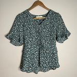 Women’s Green Floral Ruffled Shirt Size L Photo 0