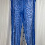 Women's Large Vibrant Sheer Blue Pants Vacation Pool Coverup Rave Concert Print Photo 0