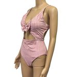 Beach Joy One Piece Keyhole Cutout Pink White Bow Gingham High Waist Swim Suit L Size L Photo 2