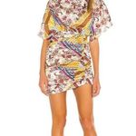 House of Harlow  1960 Revolve Dress Tan Jemima Mini Ruched Floral Boho Medium Photo 0