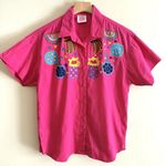 My Name Is Panama Button Up Vintage Pink Hand Embroidered Funky Fruit Sz S 6 Photo 0