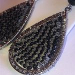 Silver Tone & Black & Clear Beads Beaded Boho Teardrop Pierced Earrings Photo 2